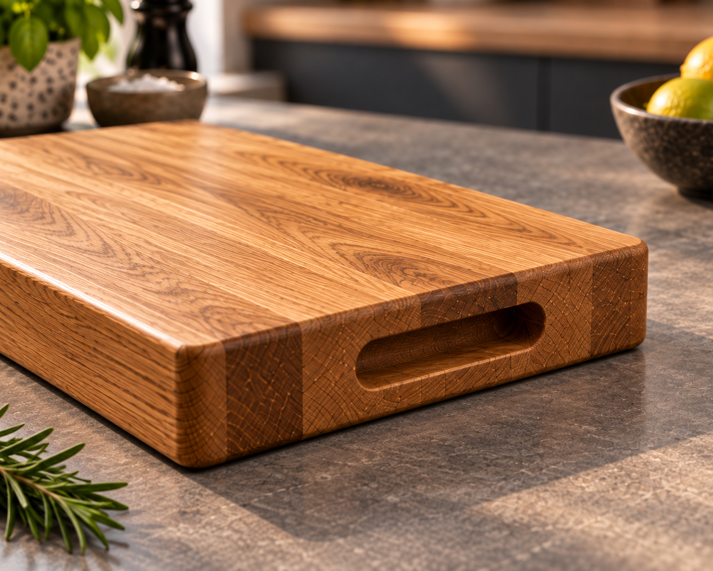 A single recessed handle on the short edge