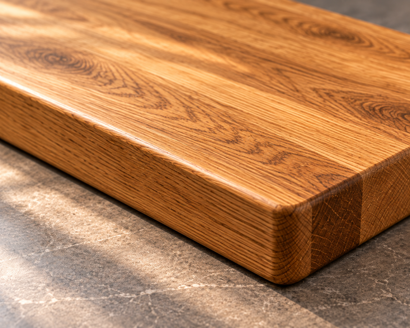 The natural oak grain and hand-finished edges